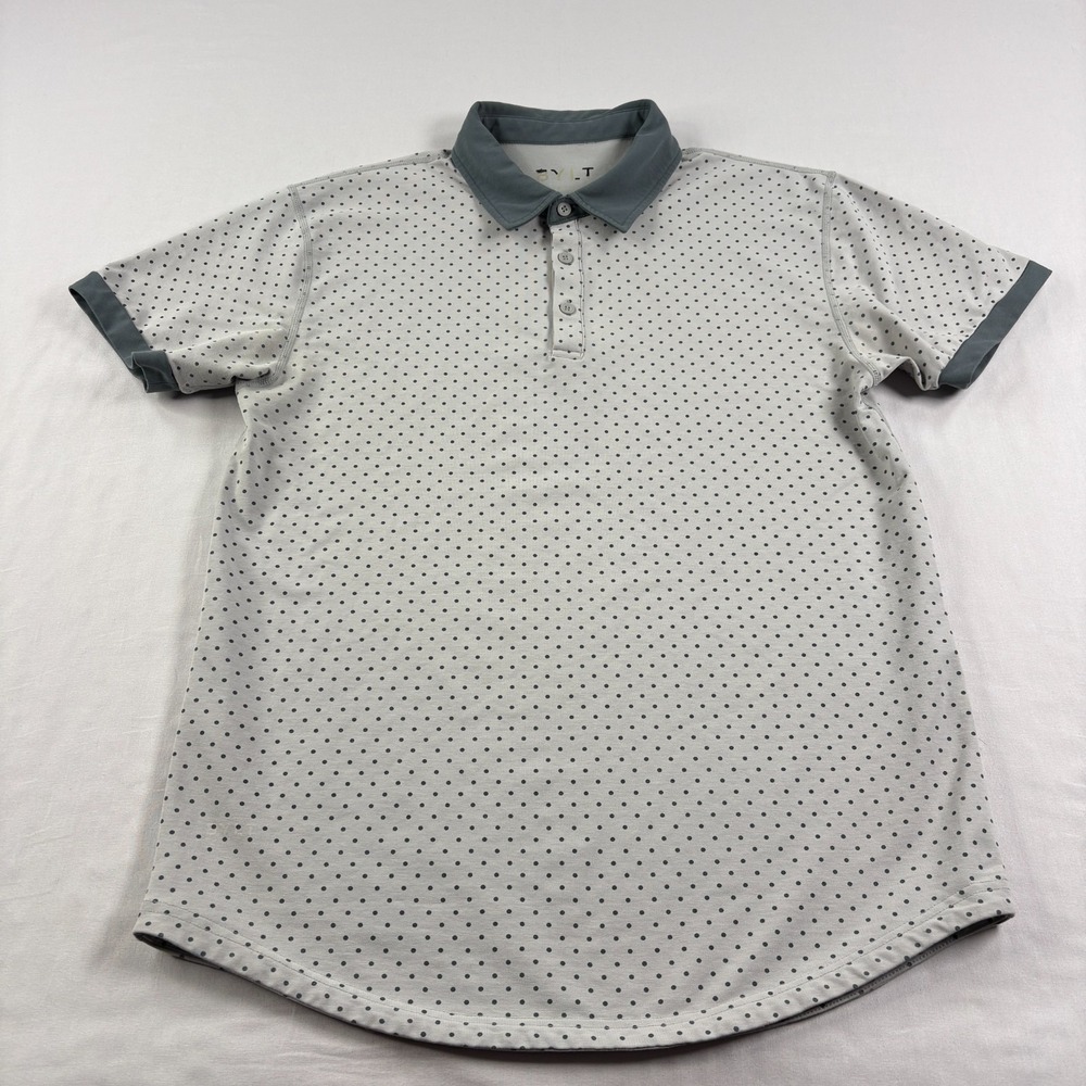 Bylt Polo Shirt Mens Medium Gray Polka Dot‎ Drop Cut Lux Short Sleeve Stretch